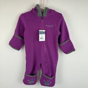 NWT Snonook Fleece Baby Fleece Hooded Ears Fold-Over Mitten Purple Bodysuit 3-6M